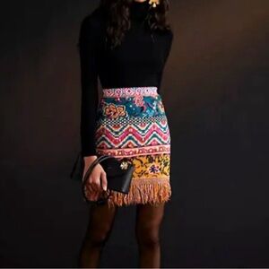 Anthropology Fringed Abstract Sweater Mini Skirt